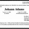 Adams Johann 1905-1998 Todesanzeige